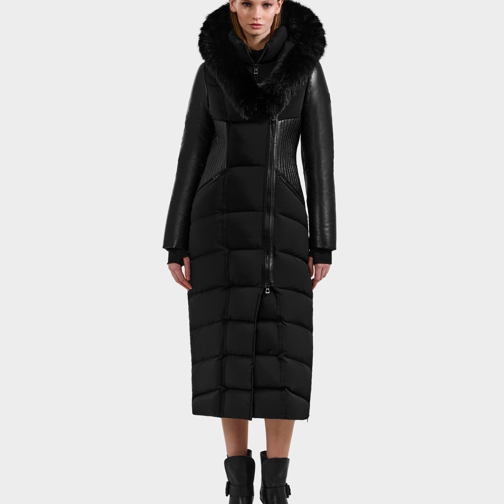 Russian Shannon Black Puffer Coat with Faux Fur Hood